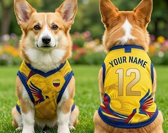 Colombia Dog Jersey - Custom Pet Apparel - Personalized Colombian Football Shirt - Custom Pet Name & Number