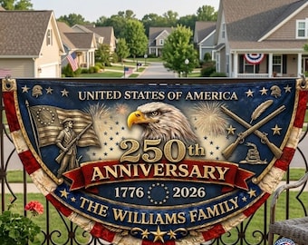 Custom Name Eagle America 250th Independence Bunting Banner, 1776 2026 Patriotic Pleated Fan Flag, July 4th Outdoor Porch Decoration