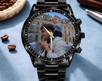Reloj de pulsera personalizado con foto para hombre, regalo para papá, esposo o novio, regalo de aniversario o cumpleaños.