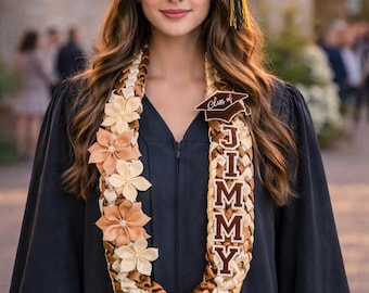 Personalized Graduation Lei with Name, Custom Ribbon Flower Lei, Class of 2026 Graduation Gift, College Grad Hawaiian Lei Necklace
