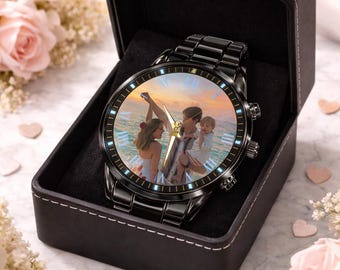 Reloj con foto personalizado: reloj de metal plateado grabado para él