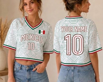 Personalized Mexico Crop Top Jersey - Custom Name & Number Women's Shirt - Mexico Pride Cropped Tee - Custom Team Apparel - Game Day Gift