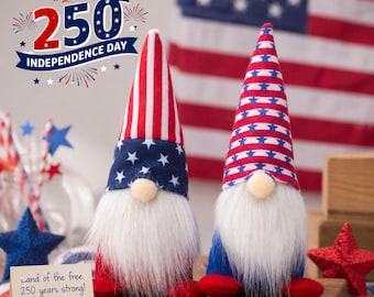 USA 250 Patriotic Gnome Decor, 4th of July Independence Day Gnome, American Flag Tiered Tray Decor, Handmade Seasonal Holiday Decoration