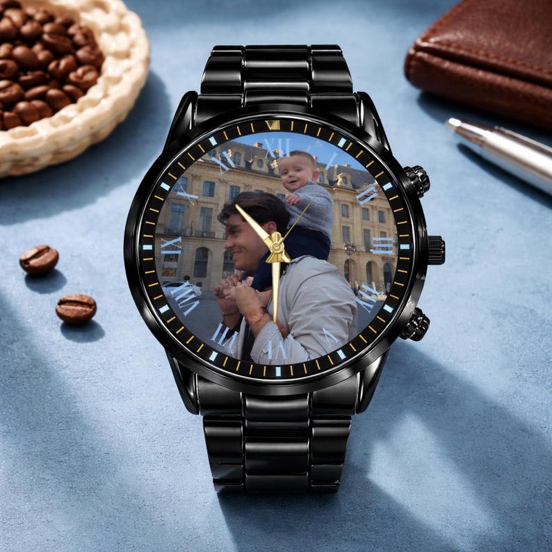 Custom Photo Watch for Men, Personalized Picture Wrist Watch, Gift for Dad Husband Boyfriend, Anniversary Birthday Gift