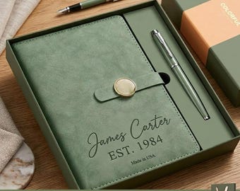 Personalized Leather Journal Gift Set for Dad, Custom Name Notebook with Pen, Father’s Day Gift for Him, A5 Diary Gift Box