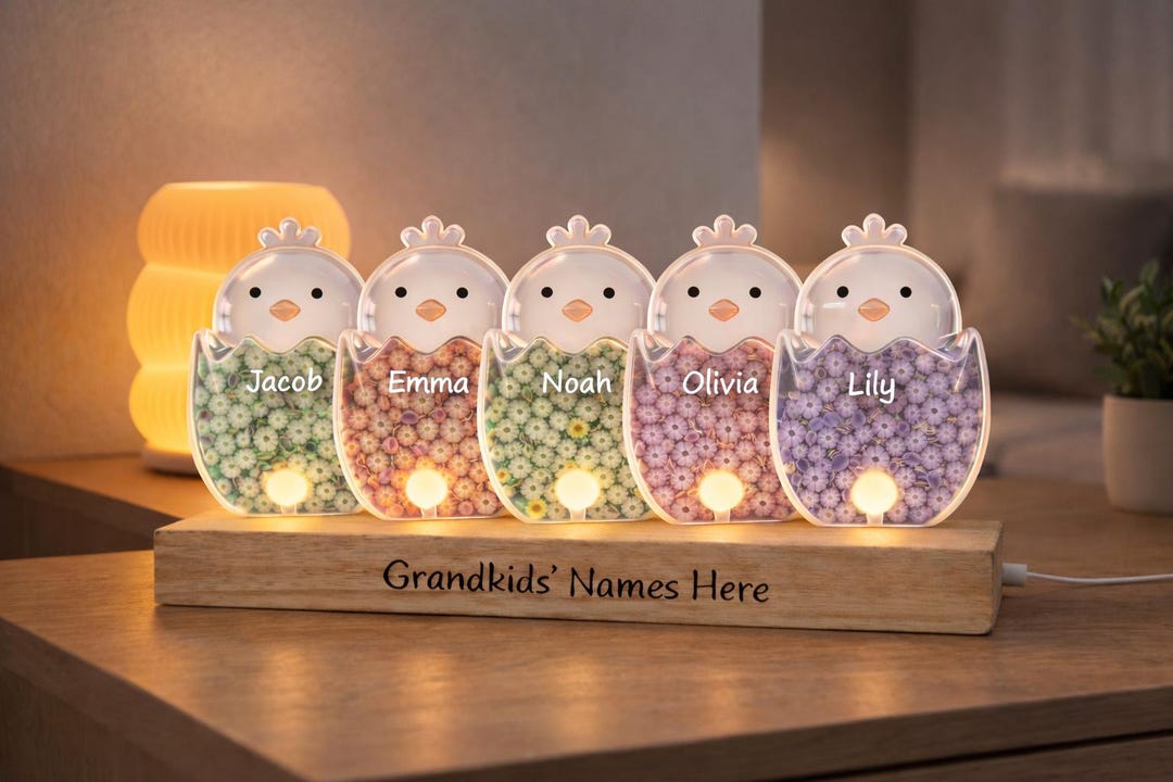 Custom Easter Chick Light, Personalized Kids Lamp, Grandkids Easter ...