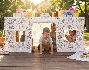 Tenda de mesa para colorir lavável para crianças, capa reutilizável para casinha de brincar