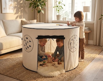 Kids Table Tent Cover – Natural Cotton Playhouse, Round Table