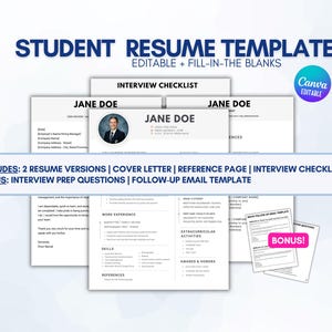 Student Editable Simple Resume Template Bundle | First Job | Cover Letter | References List