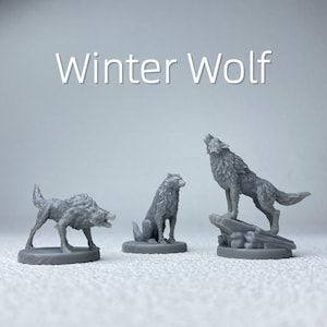 DND Winter Wolf Monster Miniaturen Modelle - 3er Pack Lackierbare 3D Gedruckte Figuren für Tabletop RPG & Wargaming Zubehör (25 mm Basis)