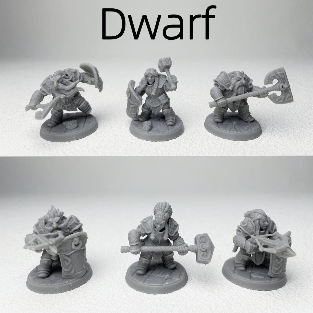 DND Dwarf Miniatures - 6 Pack Paintable 3D Printed Figures for Tabletop ...