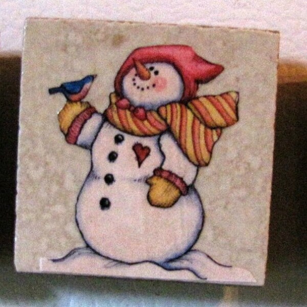 Snowmen magnet set of three decopaged tiles