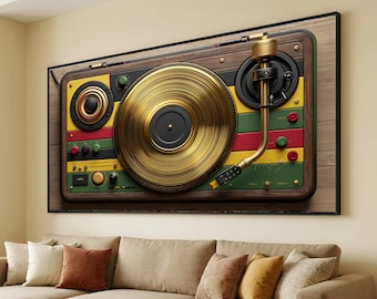 Retro Turntable Canvas Art, Vintage Record Player Print, Colorful Music Decor