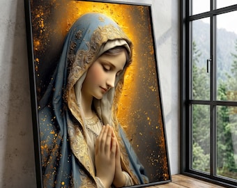 Blessed Mother Canvas, Virgin Mary Wall Art, Christian Home Decor
