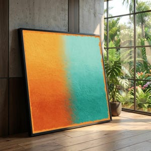 Vibrant Orange Teal Gradient Canvas Art, Modern Abstract Wall Decor