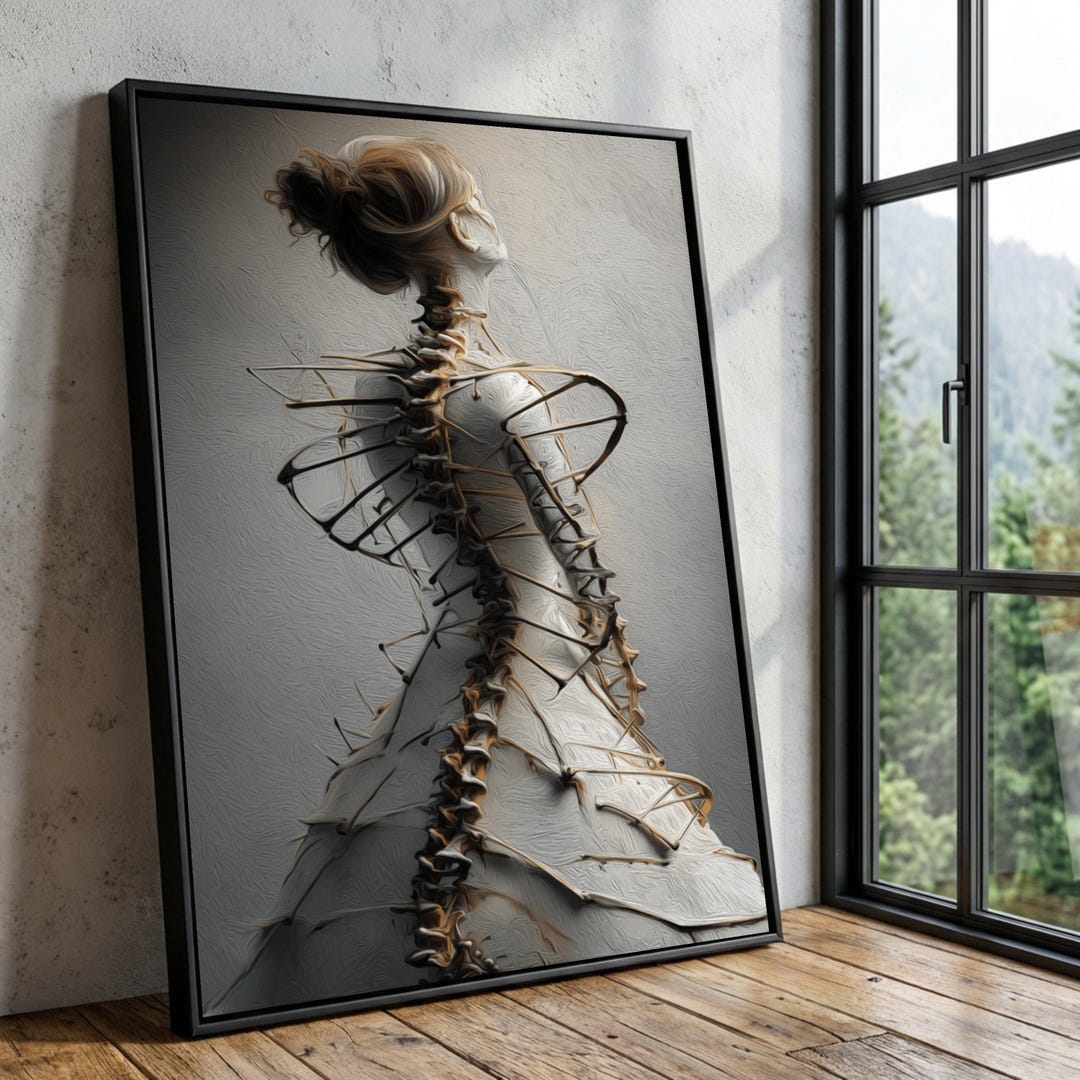 Abstract Human Spine Sculpture Canvas, Surreal Anatomy Art Print ...