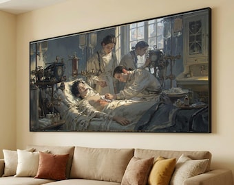 Vintage Medical Surgery Canvas, Victorian Hospital Art, Doctor Patient Painting, Wall Decor