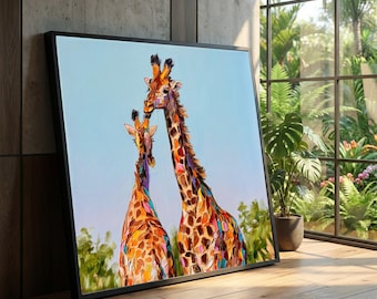 Colorful Giraffe Canvas Art, Modern Animal Painting, Vibrant Safari Wall Decor (Ready to Hang)