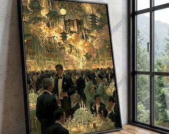 Vintage Asian Architecture Cocktail Party Canvas, Formal Gathering Wall Art