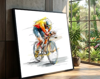 Dynamic Cyclist Racing Canvas, Modern Bike Rider Art, Sport Illustration Print