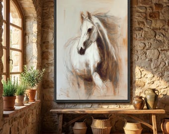 Galloping Horse Canvas Art, Sepia Tone Equestrian Wall Decor, Wild Illustration