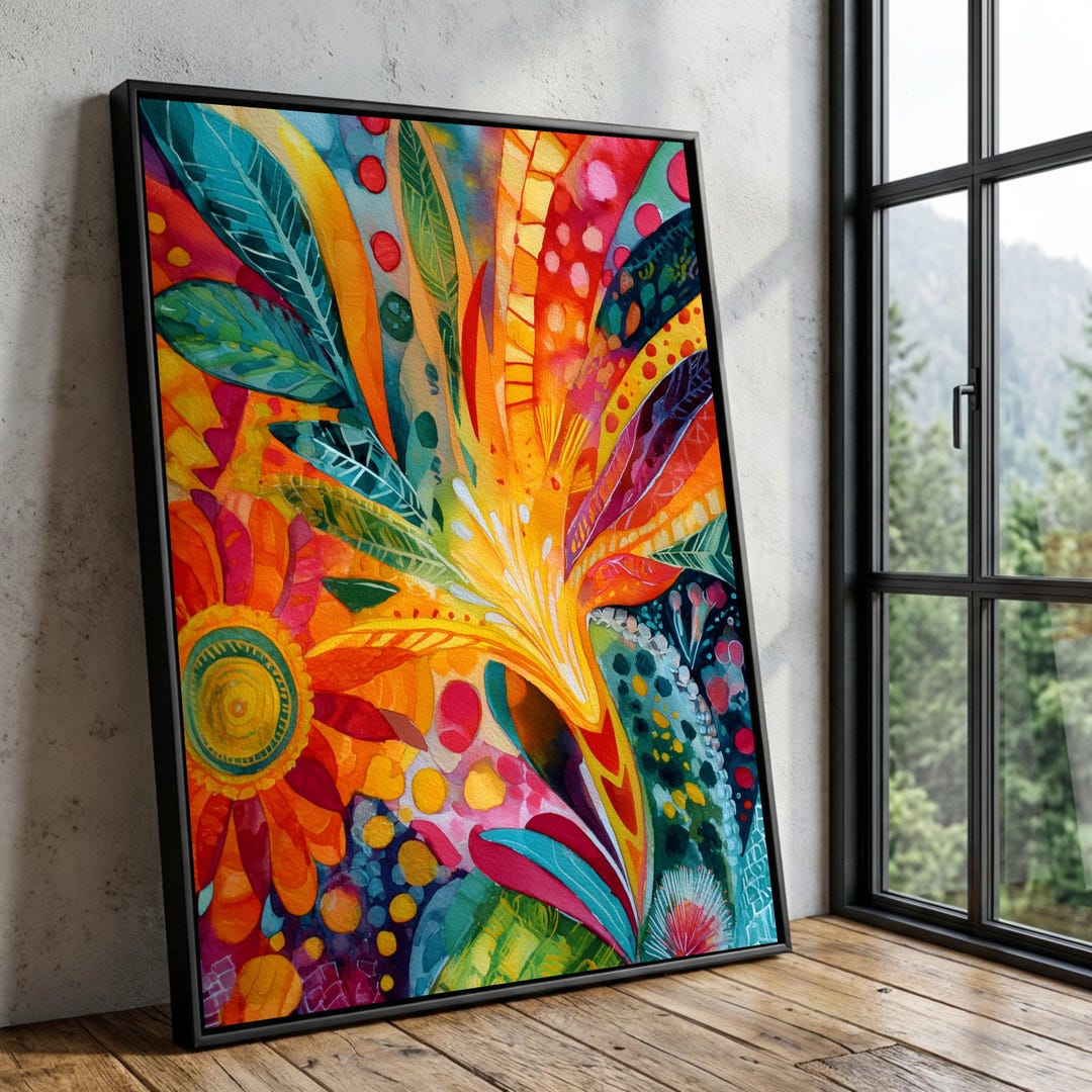 Vibrant Floral Burst Canvas Art, Colorful Abstract Botanical Nature ...
