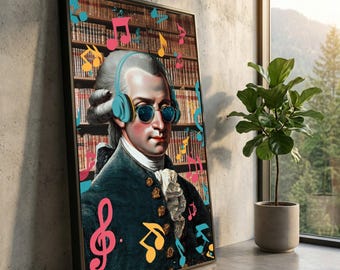 Vintage Composer Headphones Canvas, Modern Music Art, Retro Portrait Wall Decor