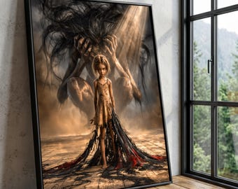 Surreal Dark Fantasy Canvas Art, Moody Portrait, Young Girl Wall Decor (Ready to Hang)