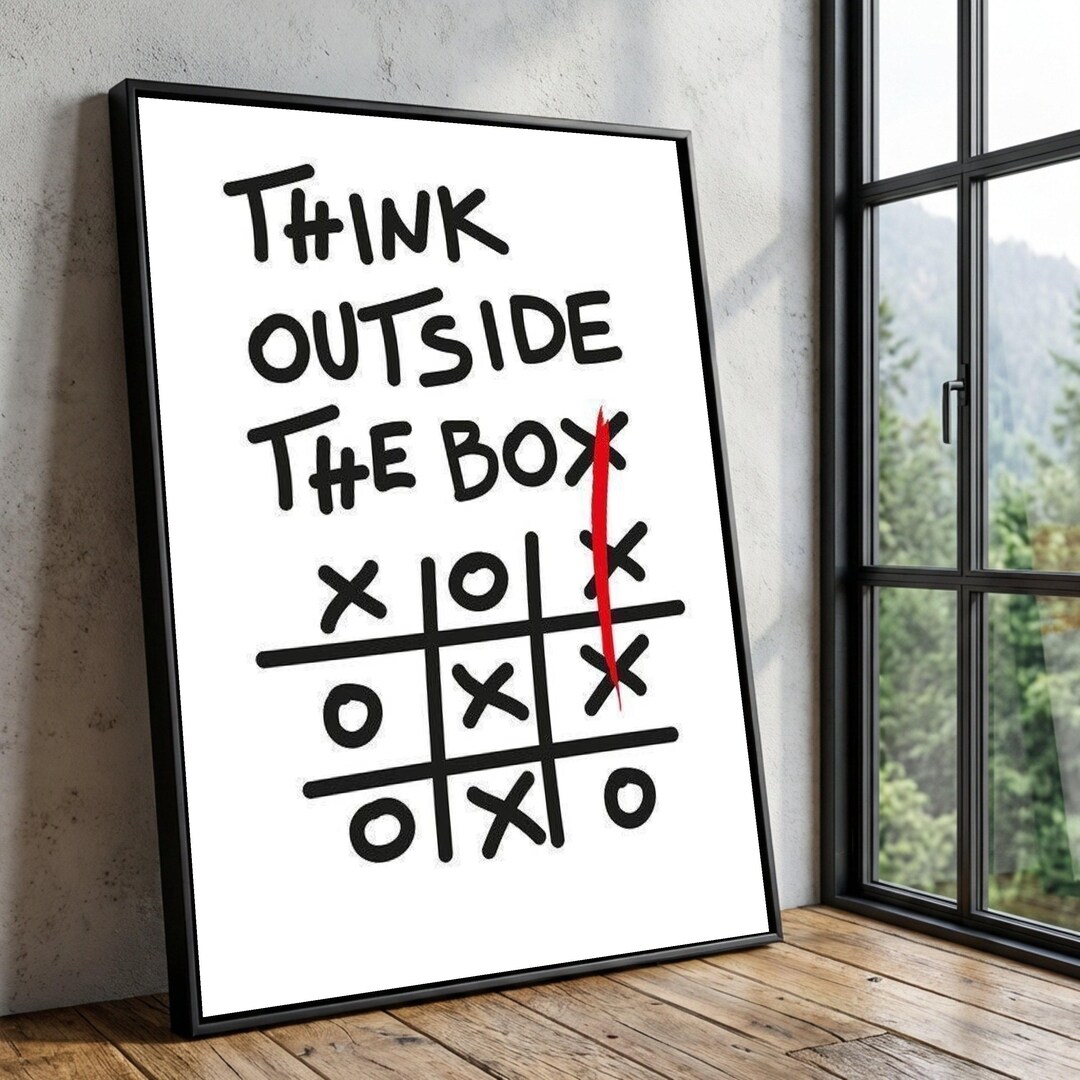 Motivational Canvas Art, Think Outside Box Tic Tac Toe Design, Modern ...