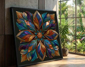 Vibrant Floral Mandala Canvas, Colorful Botanical Wall Art, Ready to Hang Decor
