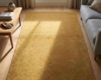 Mustard Yellow Wool Rug, Hand Tufted Solid Living Room Area Rug
