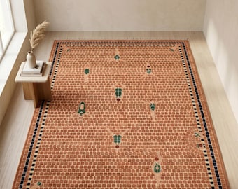 Alfombra de piscina con mechones, alfombra de lana para nadadores hecha a mano en color terracota.