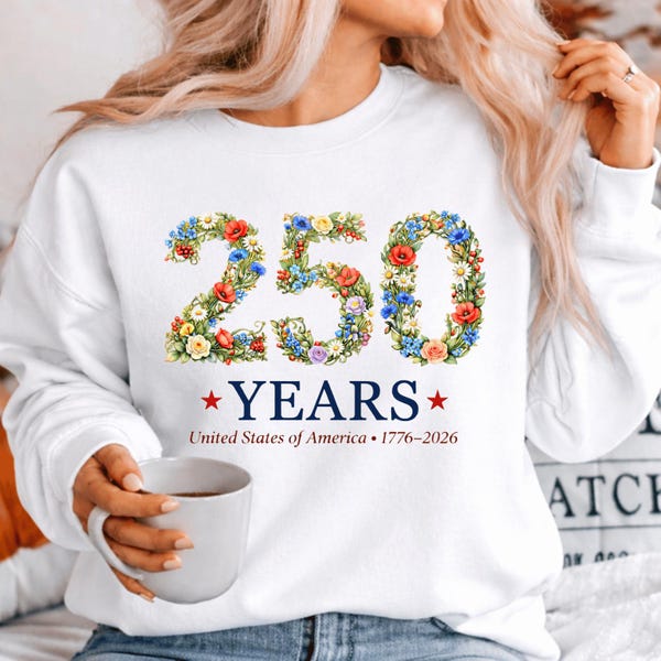 USA 250 Years Floral TShirt PNG, America 1776-2026 Patriotic Shirt, Cute Botanical Independence Day Graphic, Celebrate 250th Anniversary Png