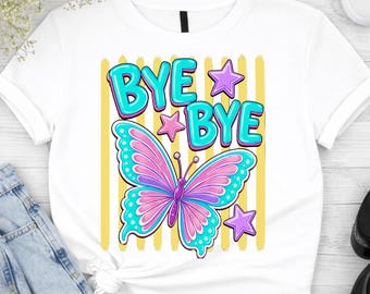 Auf Wiedersehen Schmetterling PNG, Süßes Schmetterling Geschenk PNG, Buntes Auf Wiedersehen Shirt PNG, Spaß Kinder T-Shirt PNG, Helle Cartoon Kunst PNG