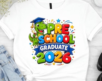Vorschul-Graduierte PNG Klasse von 2026 PNG Dino Schule Shirt PNG Kinder Abschluss-T-Shirt PNG Pre K Geschenk PNG