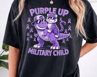 Purple Up Military Child PNG,Cute Dinosaur And Tiger Awareness Design,Month Of Military Child Support Art,Inspirational Kids Graphic Clipart