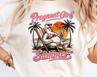 Schwangeres Mädchen Sommer PNG, lustige Schwangere Gans Strand Design, Mutterschaftsurlaub Grafik, süße Mutter To Be Sommer Clipart (PNG Download)