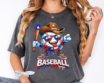 Texas Baseball PNG, lustiges Patriotic Ball Charakter Design, niedliche Spieltag Maskottchen Illustration, bunte Sportfan Art, Kinder Sportliche Clipart
