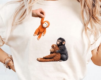 Baby Monkey Plush Toy, Cute Monkey Holding Teddy, Stuffed Animal Plush, Kawaii Monkey Doll, Soft Toy Gift, Nursery Decor (Digital Download)