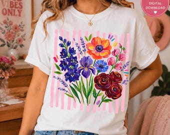 Blumenstrauß png, Aquarell Blume png, Wildblumenstrauß Kunst, bunte Blumenstrauß Grafik, Boho Blumenstrauß png, ( Digital Download )