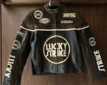 Handmade Cowhide Leather Racing Jacket, Vintage Cafe Racer Biker Style