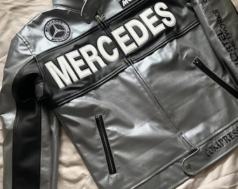 MERCEDES F1 Vintage Racing Real Cowhide Leather Jacket New Condition