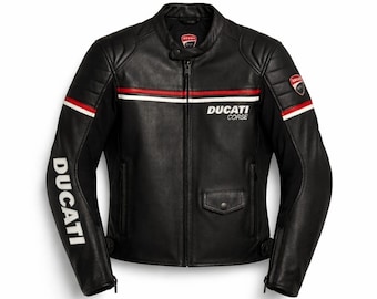 Chaqueta de cuero Ducati Corse para hombre / Chaqueta de moto de carreras con protecciones CE