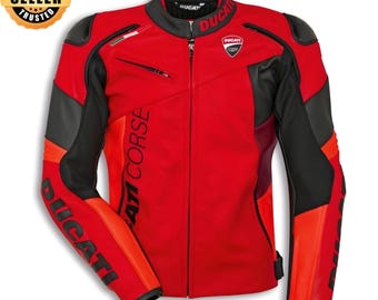 Chaqueta de cuero Ducati Corse C6 - equipamiento para motociclistas en rojo y negro.