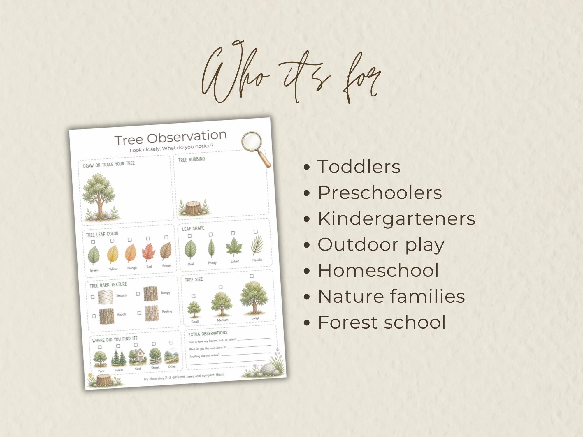 Tree Observation Worksheet for Kids | Nature Study Printable | Outdoor ...