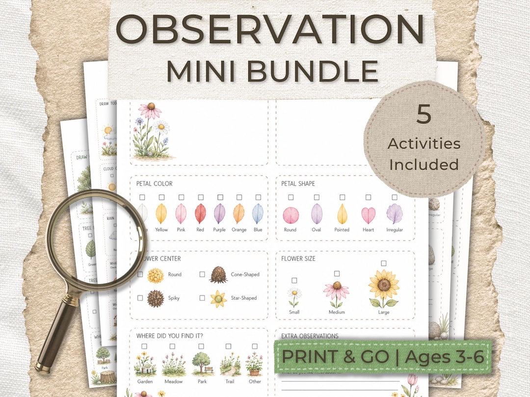 Flower Observation Worksheets.pdf Nature Study Printable Bundle | Kids Science Observation Journal | Leaf ...