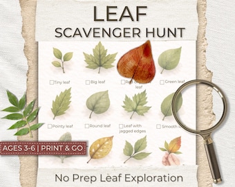 Leaf Scavenger Hunt Printable | Kids Nature Walk Activity | Preschool Game | Kindergarten Science | Digital Download