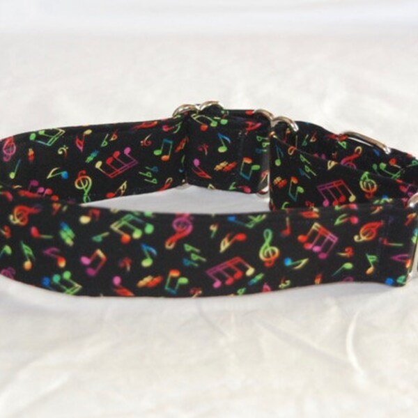 1.5" Martingale Dog Collar Tie Dye Music Notes on Black
