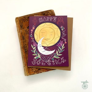 Solstice Sun Moon Card - solstice greeting card, holiday greeting card, yuletide card, happy winter, unique holiday cards, metaphysical card