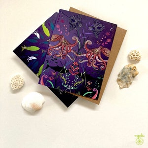 Cartão Octopus Ocean - padrão de polvo cartão de felicitações notas em branco obrigado cartões praia oceano vida mar salve o oceano cartão de polvo mar